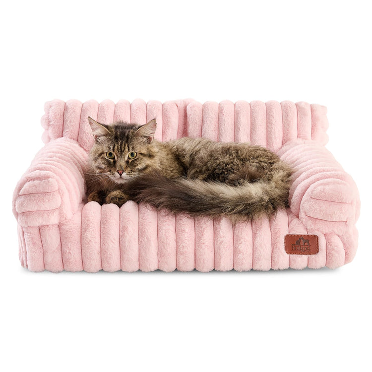Hollypet Fluffy Dog Cat Bed Pet Couch Beds Plush Soft Warming Machine Washable Puppy Bed with Non-Slip Bottom for Cats and Small Medium Dogs up to 25 lbs, Gray, 24" L x 18" W x 10" Th