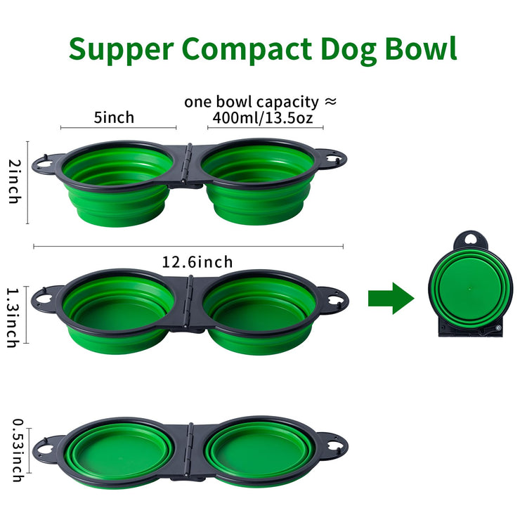 SLSON Collapsible Dog Dual Bowls Reinforced Rim 180 Degrees Flip Over Foldable Double Bowl with Lock Clips More Stable Dog Travel Bowls Pet Food Water Feeder (Light Pink)