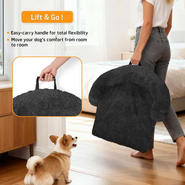 Calming Dog Bed Fluffy Plush Dog Mat for Furniture Protector with Removable Washable Cover for Large Medium Small Dogs and Cats (Small(35x31x5), Light Grey)