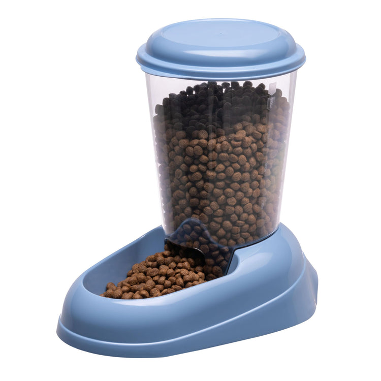 Ferplast Dry Food Dispenser for Dogs and Cats 3 Liter Zenith Practical pet Feeder Food Dispenser Biscuits for Animals, Transparent Tank with lid, Non-Slip Bottom, 20,2 x 29,2 x h 28,8 cm Blue