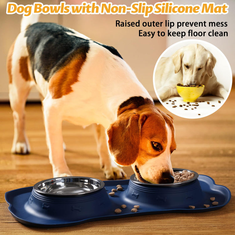 Hubulk Pet Dog Bowls 2 Stainless Steel Dog Bowl with No Spill Non-Skid Silicone Mat + Pet Food Scoop Water and Food Feeder Bowls for Feeding Small Medium Large Dogs Cats Puppies (Small, Blue)