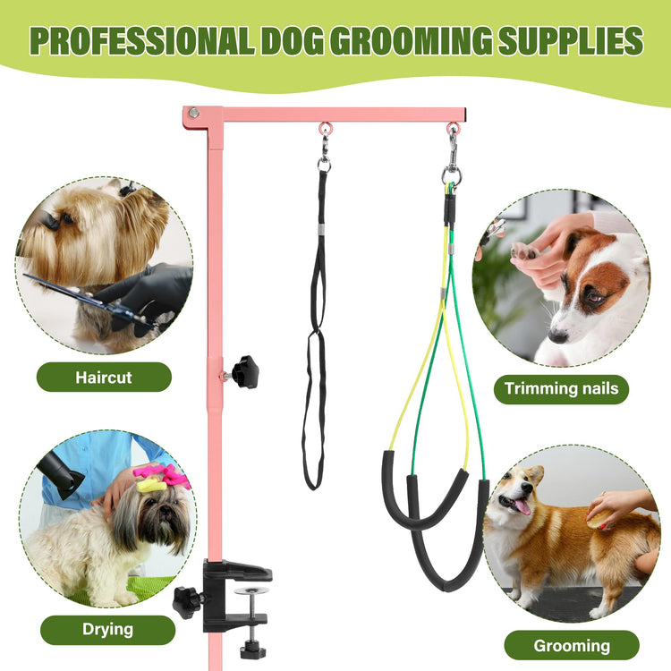 Dog Grooming Arm with Pet Grooming Hammock, getlstub 35" Pet Grooming Table Arm with Adjustable No Sit Haunch Holders, Dog Grooming Stand with Loop Noose for Small and Medium Pets