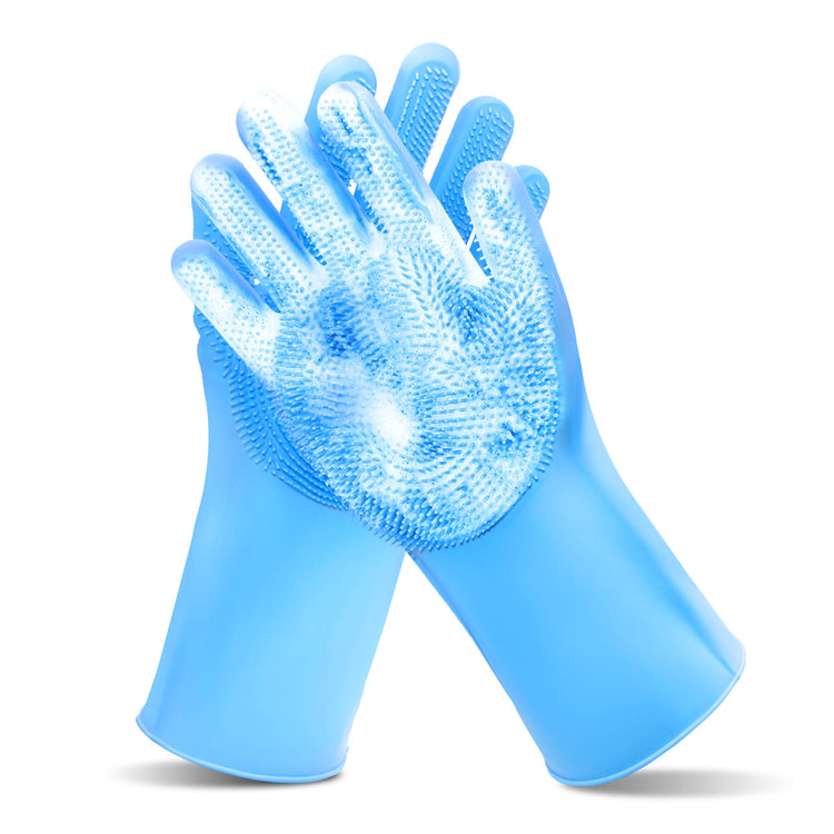 Pet Grooming Gloves—Dog Washing Gloves with High-Density Teeth, Dog Bath Scrubber with Enhanced Five Finger Design, Silicone Gloves for Dogs and Cats Bathing, Massage (Blue)