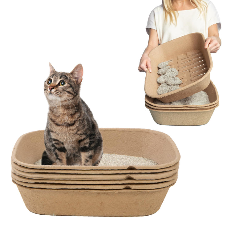 Kitty Sift Disposable Cat Litter Box Large, 6 Count, Durable Portable for Travel and Home, Eco-Friendly Disposable Litter Box Controls Odor