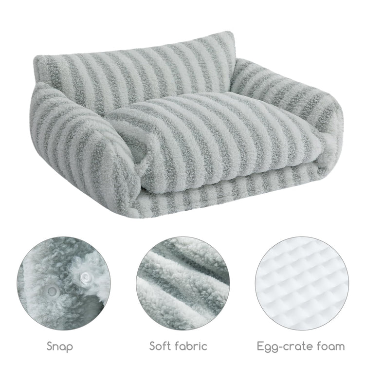 Hollypet Cat Bed Fluffy Plush Multifunctional Double-Layer Machine Washable Soft Warming Kitty Pet Couch Orthopedic Nest Beds for Small Cats Kitten and Dogs up to 13lbs, Khaki(25x20x13 inch)