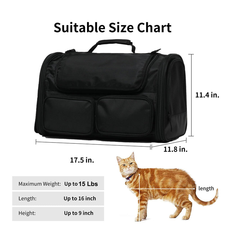 FUKUMARU Cat Carrier, Soft-Sided Small Dog Carrier, Large Cat Travel Bag with 4 Mesh Windows, Under 15 lb Airline Approved Pet Carrier with 4 Storage Pockets, Rollable Cover for Nervous Cats, Grey