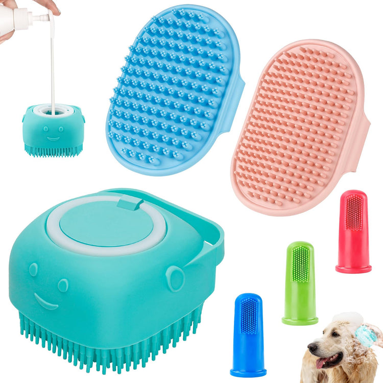 Comotech 6PCS Dog Bath Brush & Dog Toothbrush | Adjustable Handle Shampoo Brush & Scrubber for Short & Long Haired Dogs & Cats | Effectively Solve Odor & Stain Removal Problems (Blue Blue Blue.)