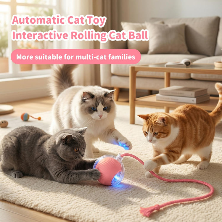 Interactive Cat Toys for Indoor Cats Smart Automatic Ball Rolling for Bored Kitten Pet Upgraded Speedy Moving Chase Dogs Toy Mothers Day Gifts Red