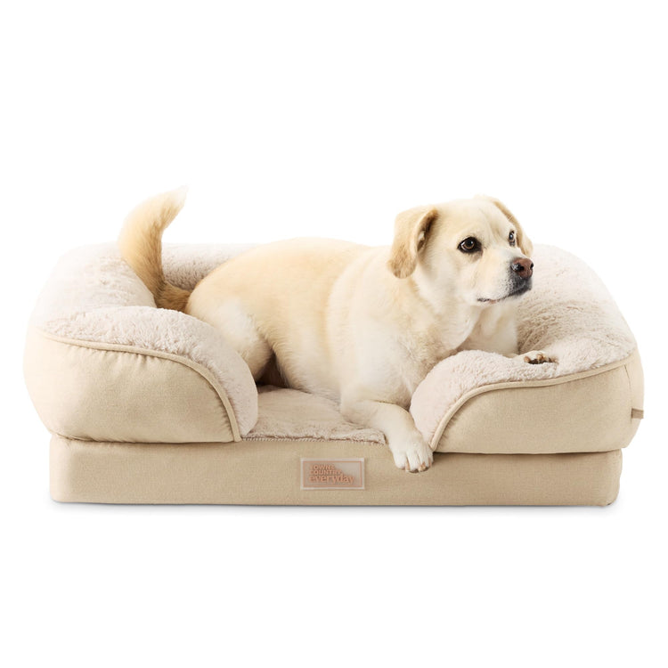 Town & Country Everyday CuddleTown Comfy Solid Bolster Sofa Pet Bed, Supportive & Calming Egg Crate Foam, Non-Slip Bottom, Machine Washable Cover, Grey, Medium 28"x23"x8"