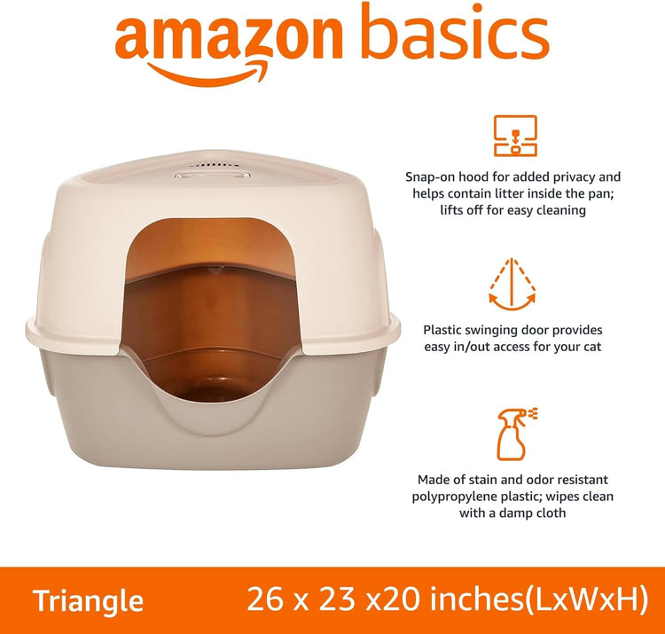 Amazon Basics Cat Litter Box with Lid, No-Mess, Spacious Enclosed Design with Odor Control, Easy Access, Stain Resistant, 26" x 23" x 20", Charcoal