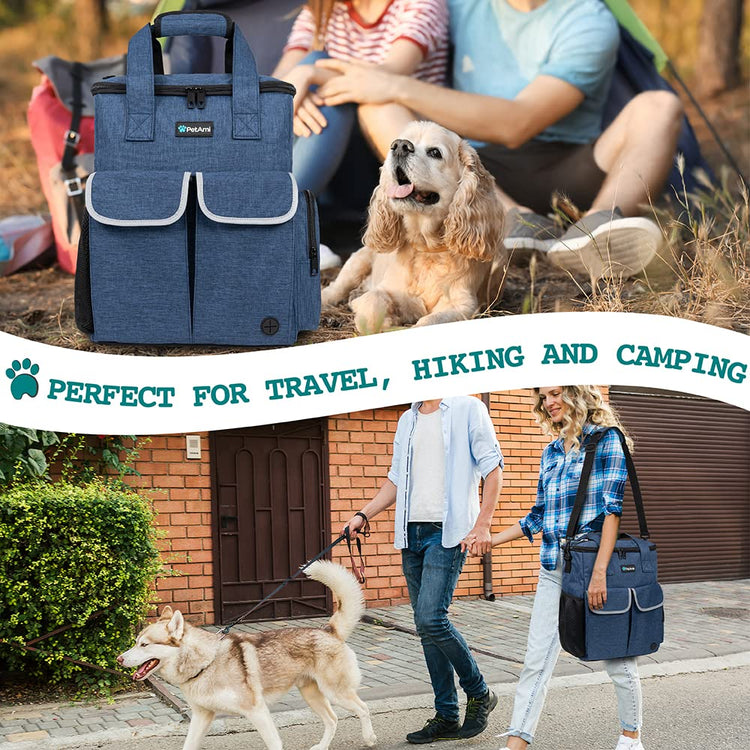 PetAmi Dog Travel Bag Pet Supplies Accessories Organizer for Traveling, Camping, Weekend; Cat Pet Travel Bag Kit Includes 2 Food Storage Containers, 2 Collapsible Bowls, 1 Feeding Mat (Purple)