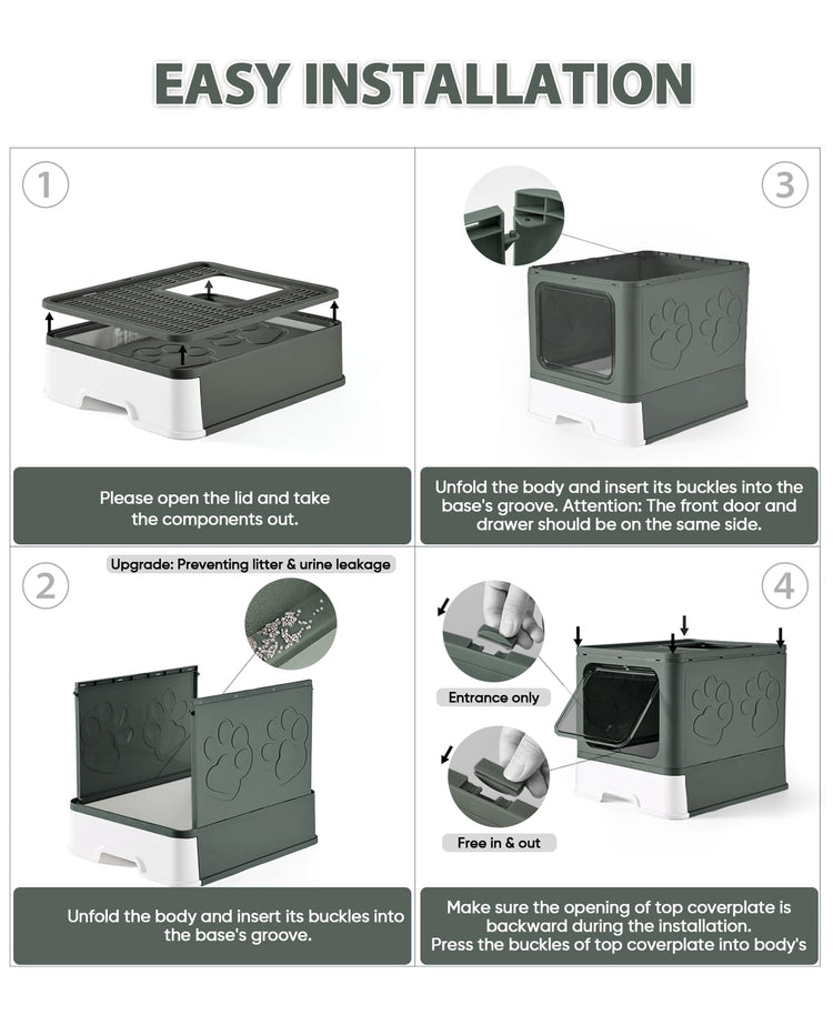 Medario Cat Litter Box with Litter Mat and Scoop, Large Covered Litter Box with Lid, Enclosed Kitty Box, Front Entry Top Exit, Odor Control, Easy to Clean (Grey)