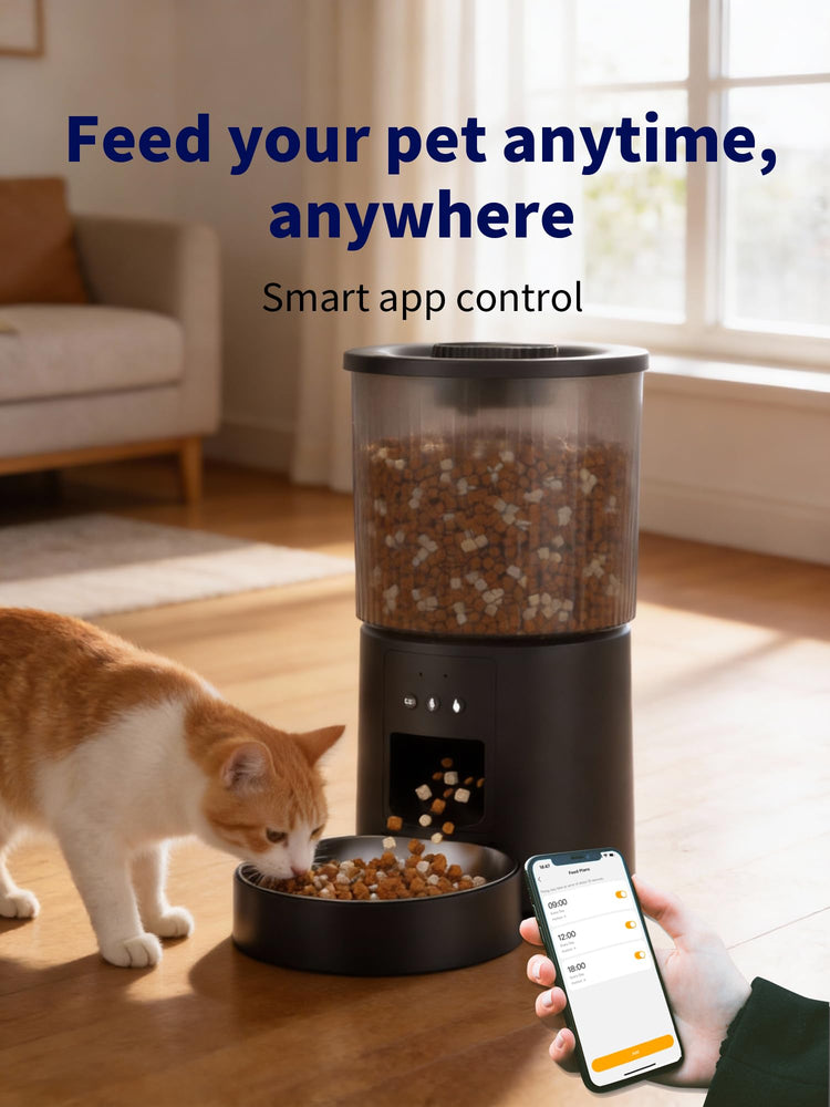Automatic Cat Feeder, 2.4GHz WiFi Automatic Dog Food Dispenser, Fresh Protection, 4.5L Timer Feeder, Personalized Recording 10 Seconds, Easy to Clean, Stainless Steel Bowl (Double/Black)