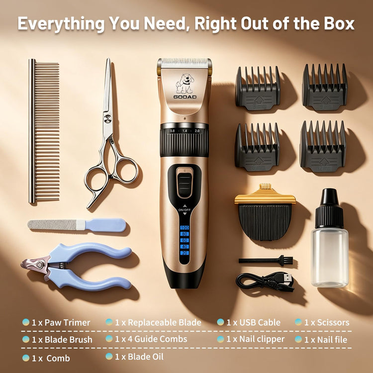 Dog Clippers for Grooming,Dog Grooming Kit for Heavy Thick Hair&Coats/Low Noise Rechargeable Cordless Hair Trimmer/Pet Shaver with Paw Trimmer for Small & Large Dogs Cats