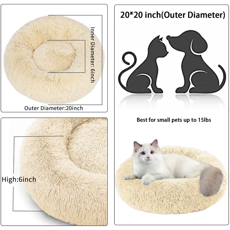 Dog Bed for Small Medium Large Dogs Cats, 20 inch Calming Washable-Round Cozy Soft Pet Bed for Puppy and Kitten with Slip-Resistant Bottom