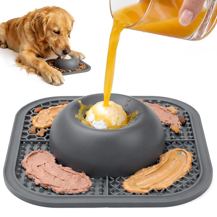 Slow Feeder Dog Bowls & Lick Mat for Liquid and Thick Treat, Anti-Slip Dog Lick Bowl with Interactive Rolling Ball, 5/6 Cup Pup Licking Toy for Large Medium Small Dogs and Cats Blue