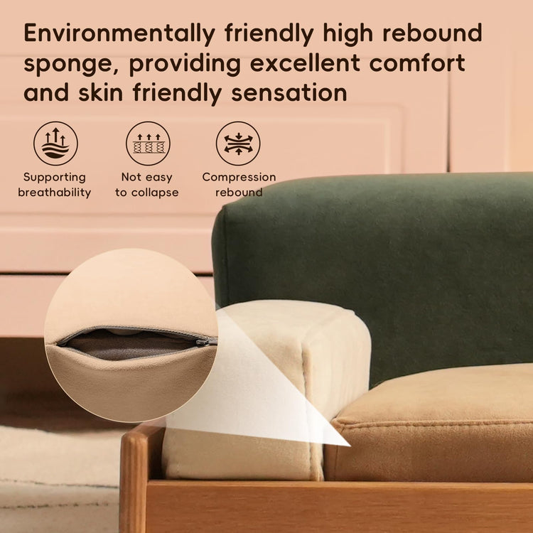GDFStudio 27.6" Wooden Pet Bed for Cats and Dogs, Oak Veneer Frame with Washable Cushion, Scratch-Resistant Fabric, Elevated Pet Sofa Bed with Hanging Toy and Non-Slip Feet for Medium to Large Pets