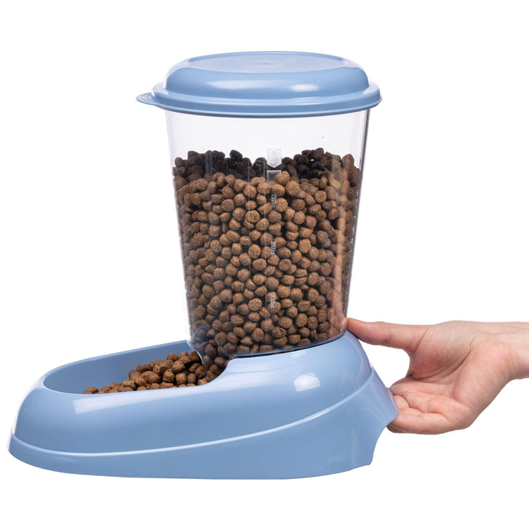 Ferplast Dry Food Dispenser for Dogs and Cats 3 Liter Zenith Practical pet Feeder Food Dispenser Biscuits for Animals, Transparent Tank with lid, Non-Slip Bottom, 20,2 x 29,2 x h 28,8 cm Blue