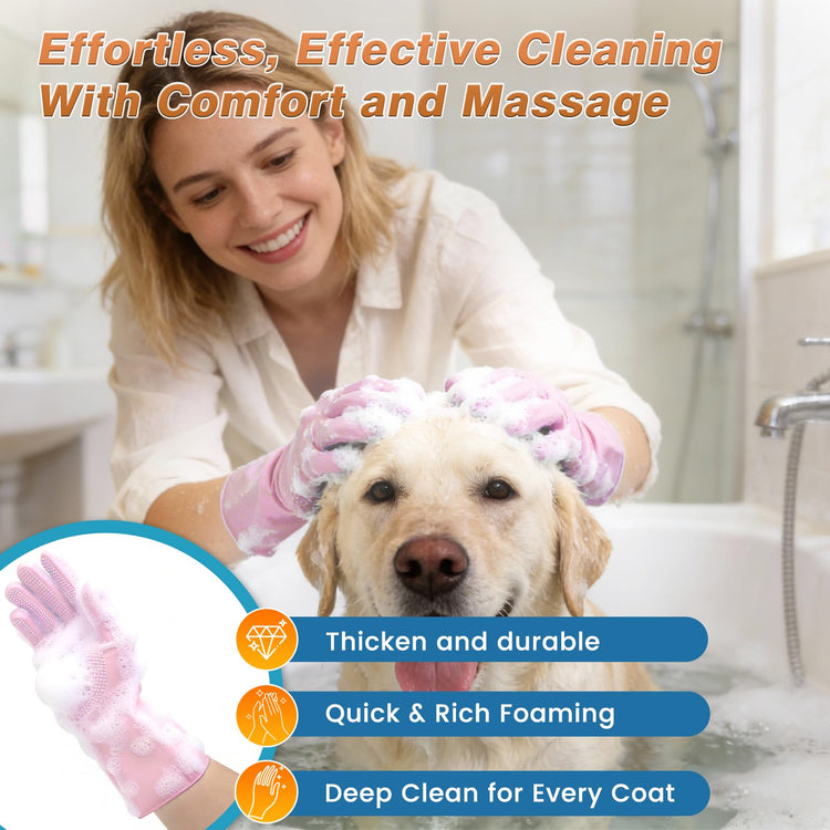 7PCS Pet Grooming Kit for Dogs and Cats，with Storage Bag & Includes Dog Washing Gloveswith High-Density Teeth, Adjustable Handle Dog Shampoo Brush, Dog Finger Toothbrush (Gray)
