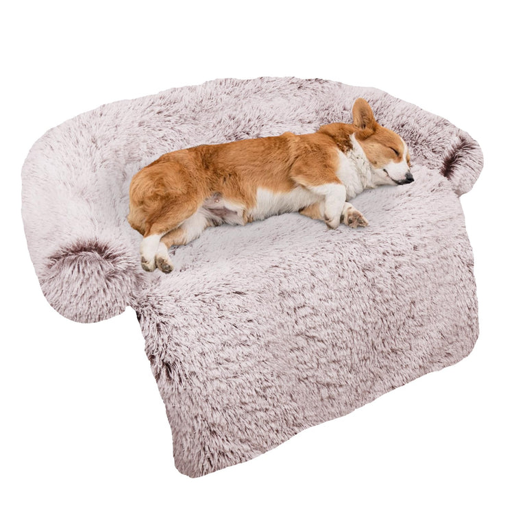 Calming Dog Bed Fluffy Plush Dog Mat for Furniture Protector with Removable Washable Cover for Large Medium Small Dogs and Cats (Small(35x31x5), Light Grey)