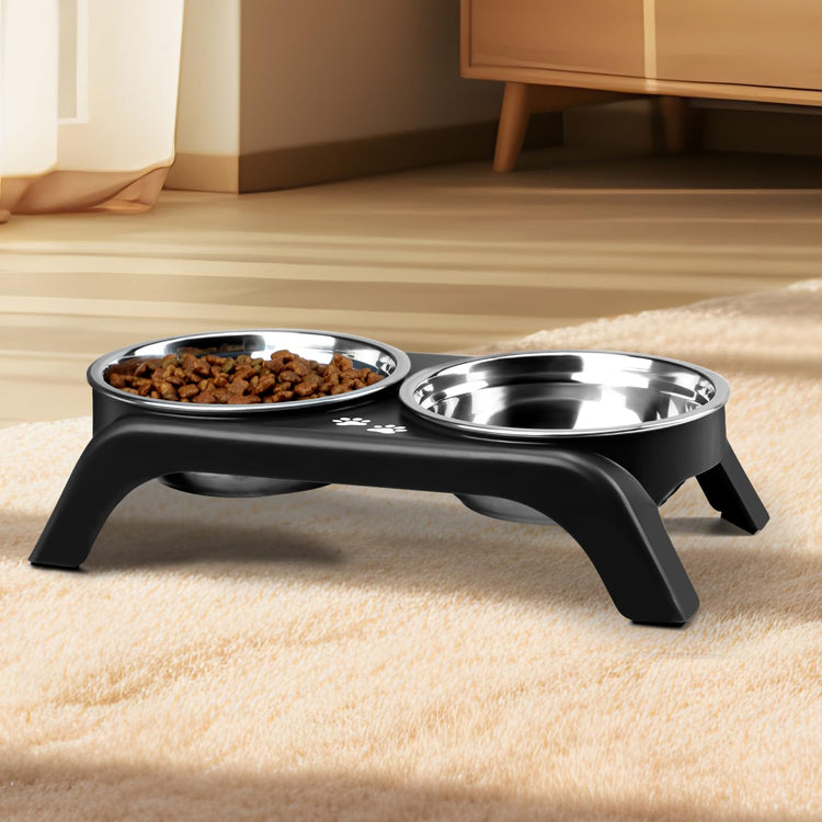 COMESOON Elevated Dog Bowls, 4 Height Adjustable Raised Bowl Stand with 2 Thick 50oz Stainless Steel Food Bowls Non-Slip Feeder Adjusts to 3.7'', 9.2'', 10.75'', 12.36'' Black, (DB-W01)