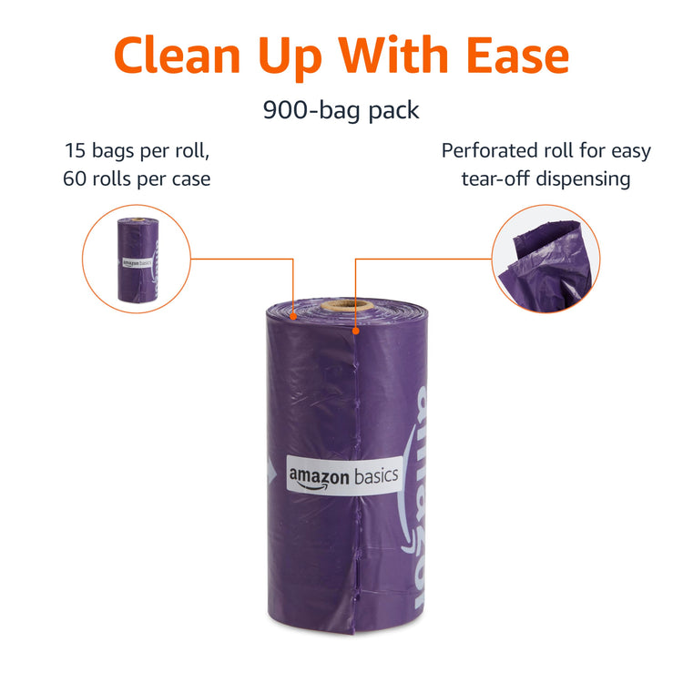 Amazon Basics Dog Poop Leak Proof Bags with Dispenser and Leash Clip, Unscented, 13" x 9" Large Size, 300 Count