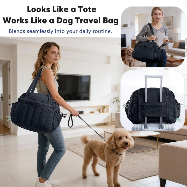 Dog Travel Bag for Supplies, Airline Approved Pet Travel Organizer with 2 Food Containers & Collapsible Bowls, Large Capacity Dogs Tote Bag for Weekend, Stylish Dog Mom Gift for Pet Lovers