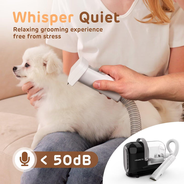 HEAPETS Dog Grooming Vacuum Kit - 3L Vacuum with 7 Tools, Low Noise Electric Clipper and Brush for Pet Shedding at Home, Black