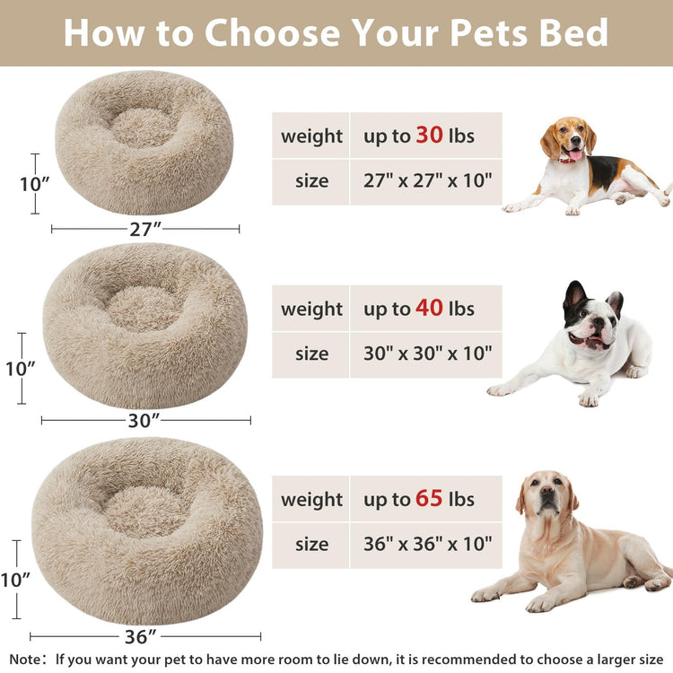 WNPETHOME Calming Dog Bed & Cat Bed, Anti-Anxiety Donut Small Dog Bed, Fluffy Faux Fur Cats Cushion Puppy Bed for Small Pets and Cats (24 x 24 inch, Light Coffee)