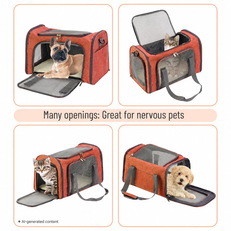Mr. Pen- Pet Carrier, 17.5" x 11.2" x 11.5", Medium Size, Gray, Portable Travel Carrier for Small Pets, Cats & Small Dogs, Breathable Mesh, Safety Inner Leash, Side Pocket & Padded Shoulder Strap