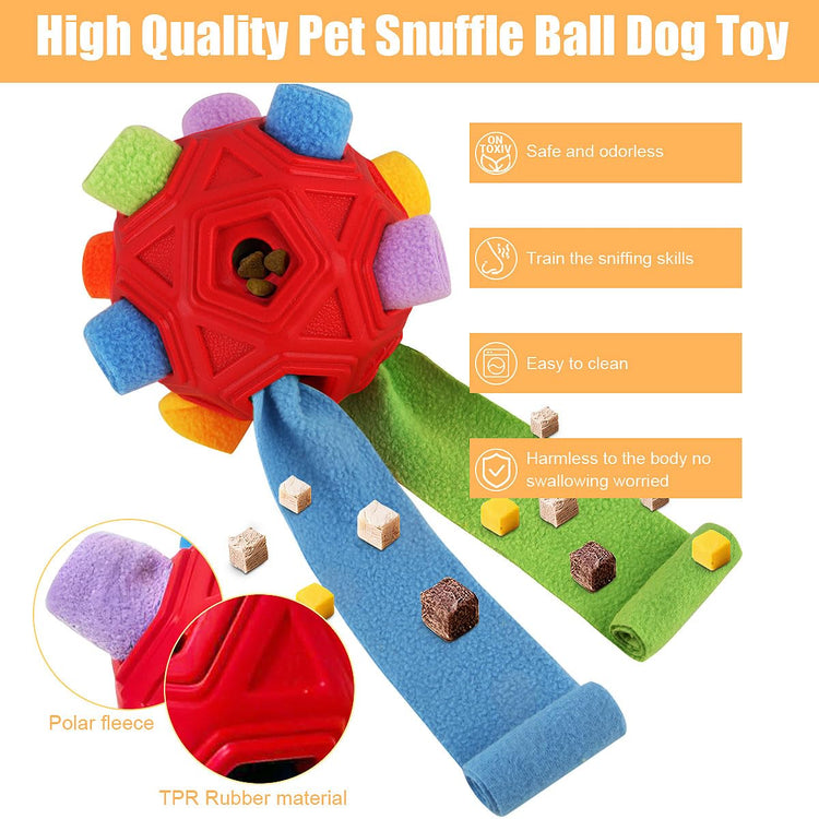 Dog Snuffle Ball-Interactive Puzzle Dog Toys Encourage Natural Foraging Skills Slow Feeder for Training and Stress Relief, Cloth Strip Hiding Food Chew Toys with Squeaky Carrot Toy for Any Size