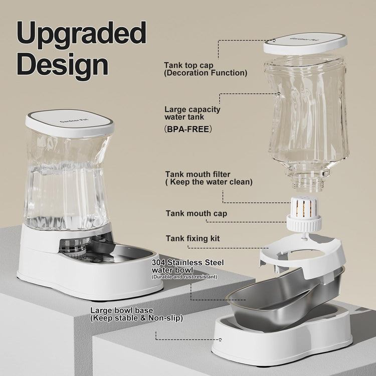 Gardner Pet Automatic Dog Water Dispenser Gravity Stainless Steel Water Waterer Feeder, 100% BPA-Free Large Capacity Water Feeding Bowls for Medium & Large-Sized Dogs Cats Other Pets -(1 Gallon)