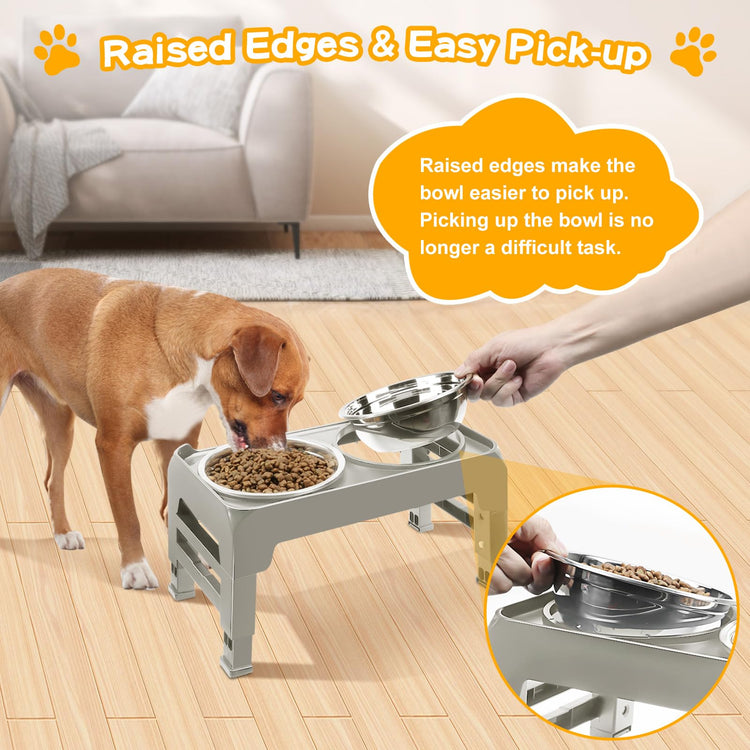 COMESOON Elevated Dog Bowls, 4 Height Adjustable Raised Bowl Stand with 2 Thick 50oz Stainless Steel Food Bowls Non-Slip Feeder Adjusts to 3.7'', 9.2'', 10.75'', 12.36'' Black, (DB-W01)