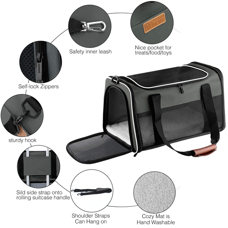 Cat Carrier - Portable Foldable Dog Pet Carrier, Soft-Sided Pet Bag up to 15 Lbs, Airline Approved Travel Puppy Carrier