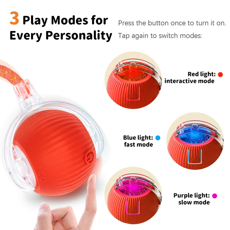 Interactive Cat Toys for Indoor Cats Smart Automatic Ball Rolling for Bored Kitten Pet Upgraded Speedy Moving Chase Dogs Toy Mothers Day Gifts Red