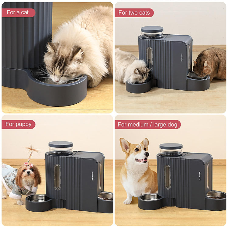 Gardner Pet Automatic Gravity Cat Food Feeder and Water Dispenser Stainless Steel Two-in-One Set Large Capacity Dispenser for Pets Dogs, Puppies, Kittens-(0.8 Gallons x 2)