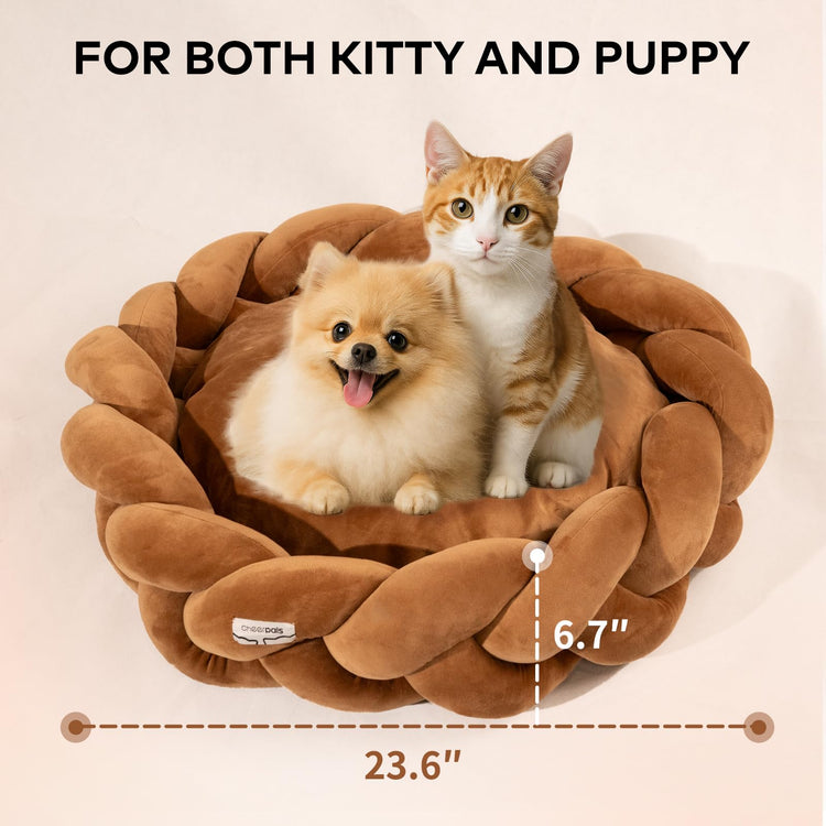 CHEERPALS Weave Cat Bed for Indoor Cats,Cute Pet Bed with Washable Cushion Fluffy Kitty Bed for Small Dog(Dark Gray)