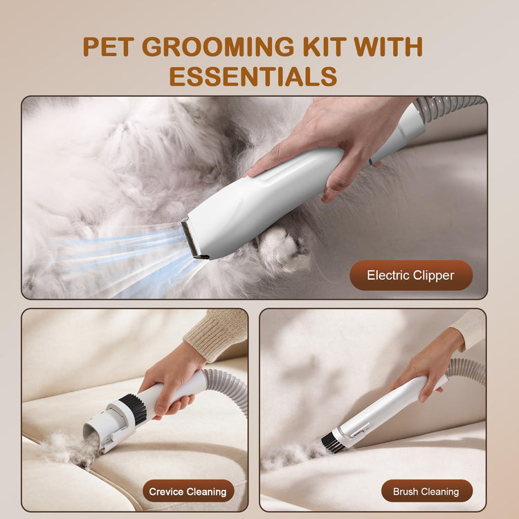 Dog Grooming Vacuum, Dog Grooming Kit with Pet Clipper Nail Grinder, 3 Suction Modes Dog Brush Vacuum with 6 Pet Grooming Tools (Cream)