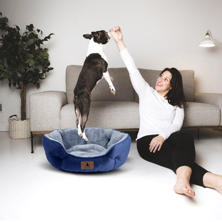 Asvin Small Dog Bed for Small Dogs, Cat Beds for Indoor Cats, Pet Bed for Puppy and Kitty, Extra Soft & Machine Washable with Anti-Slip & Water-Resistant Oxford Bottom, Grey, 20 inches