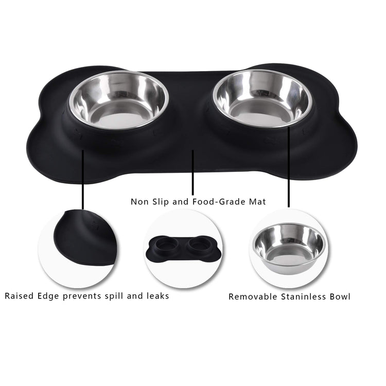 Hubulk Pet Dog Bowls 2 Stainless Steel Dog Bowl with No Spill Non-Skid Silicone Mat + Pet Food Scoop Water and Food Feeder Bowls for Feeding Small Medium Large Dogs Cats Puppies (Small, Blue)