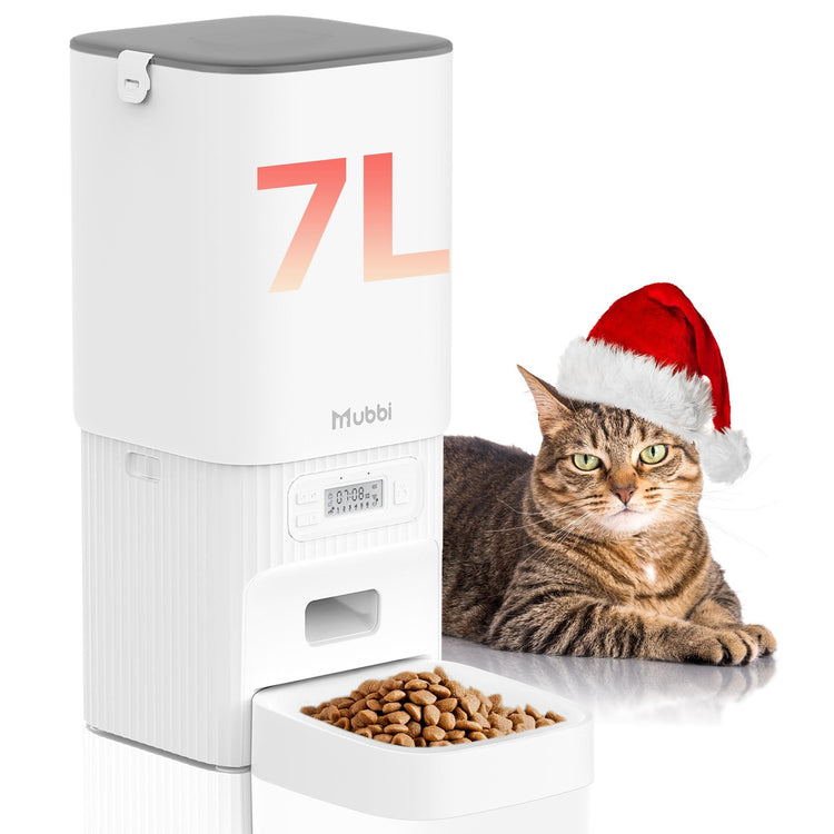 Automatic Dog Feeder with Elevated Stand - 7L Cat Food Dispenser with Large Food Tray, Timed Auto Cat Feeder for Dry Food, 6 Meals Per Day, No-Jam, Freshness Design, Detachable for Easy Clean