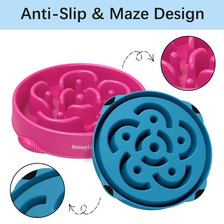 MateeyLife Slow Feeder Dog Bowls 2PCS, Anti-Choking Puzzle Dog Food Bowls, Anti-Slip Interactive Feeding Slow Down Eating, Bloat Stop Maze Dishes for Medium Breeds