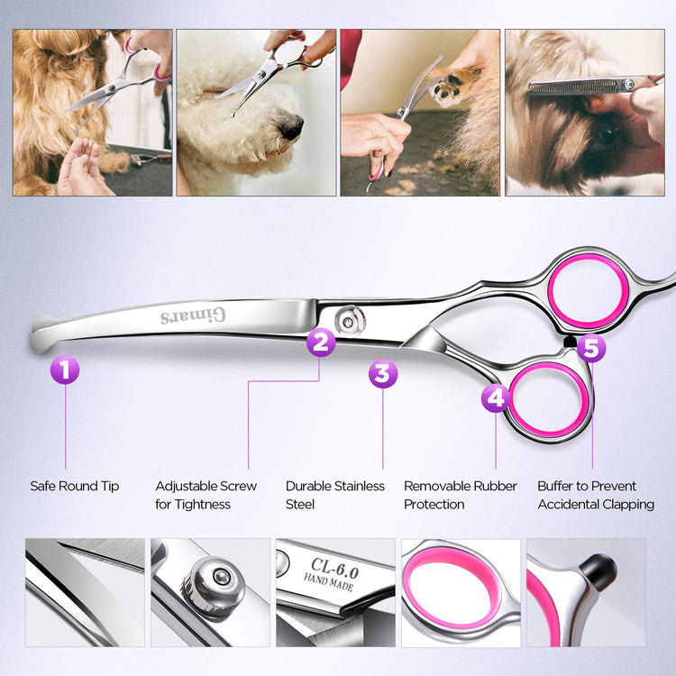 Gimars Titanium Coated Professional 6 in 1 4CR Stainless Steel Dog Grooming Scissors with Safety Round Tip, Heavy Duty Pet Grooming Scissor for Dogs, Cats and Other Animals