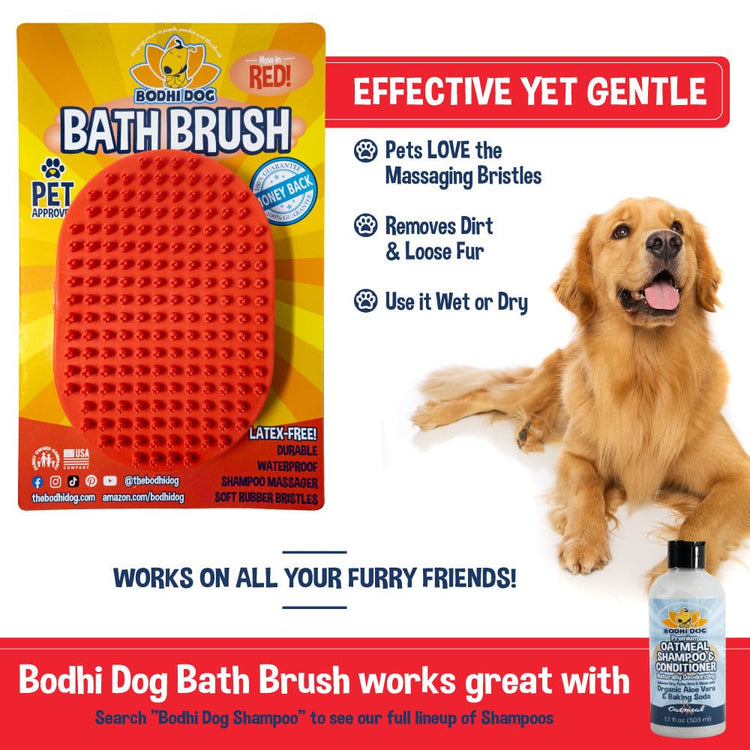 Bodhi Dog Shampoo Brush - Pet Grooming & Bath Supplies for Dogs and Cats - Bath Brush for Long & Short Hair - Premium Scrubber for Shower, Bathing & Massage (One Pack, Silver Glitter)