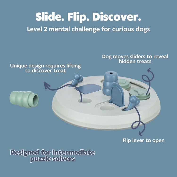 TRIXIE Turn Around - Mad Scientist Dog Activity Interactive Toy, Level 2 Food Puzzle Game, Brain Teasing Treat Dispenser, IQ and Mental Development Toy for Smart Dogs, Enrichment Toy for Boredom Busting