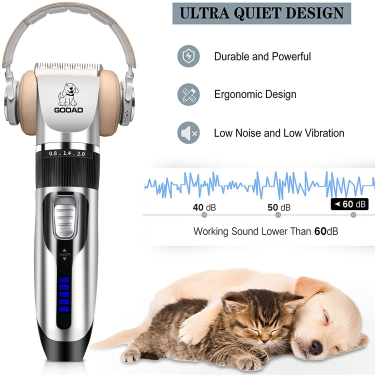 Dog Clippers for Grooming,Dog Grooming Kit for Heavy Thick Hair&Coats/Low Noise Rechargeable Cordless Hair Trimmer/Pet Shaver with Paw Trimmer for Small & Large Dogs Cats
