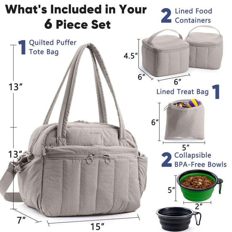 Dog Travel Bag for Supplies, Airline Approved Pet Travel Organizer with 2 Food Containers & Collapsible Bowls, Large Capacity Dogs Tote Bag for Weekend, Stylish Dog Mom Gift for Pet Lovers