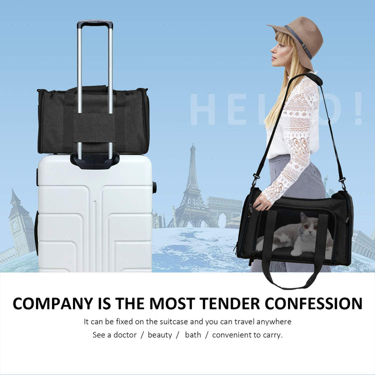Henkelion Cat Carriers Dog Carrier Pet Carrier For Small / Medium Cats Dogs Puppies (Up To 15lbs), TSA Airline Approved Small Dog Carrier Soft Sided, Collapsible Waterproof Travel Puppy Carrier - Grey