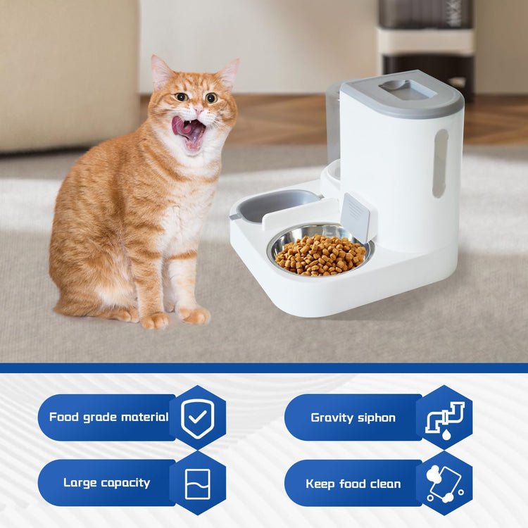 2 in 1 Automatic Cat Feeder & Water Dispenser,Gravity Pet Feeder Stainless Steel Food Water Bowl All-in-One Large Capacity Self Feeding for Cats Dogs Small Medium Pets(Green)