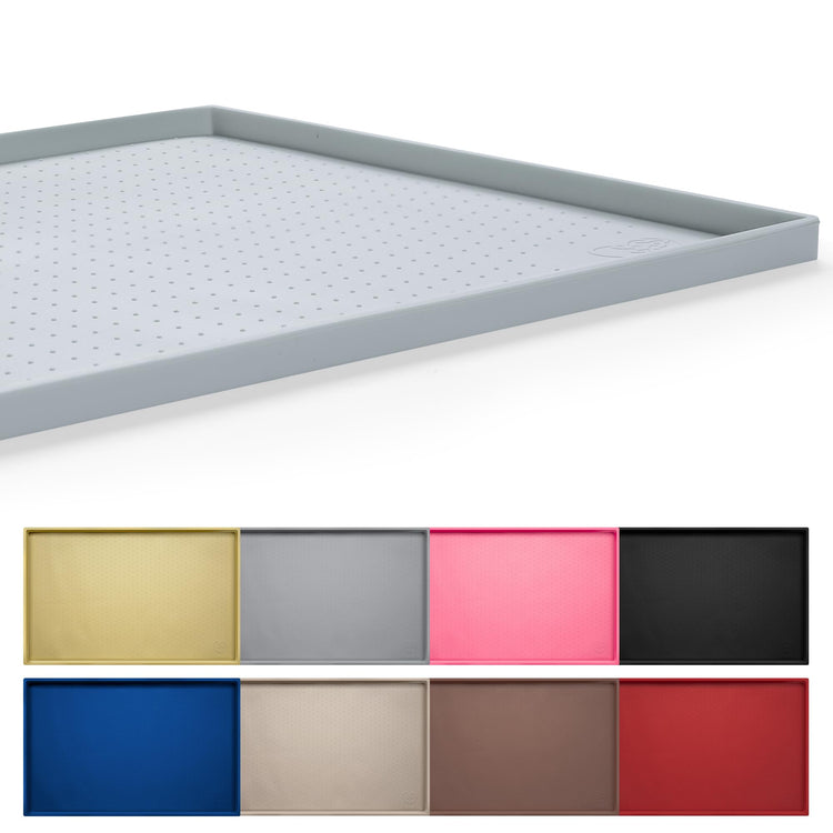 Hubulk Dog Feeding Mat,100% Waterproof Food Grade Silicone Pet Food and Water Bowl Placemat,Dishwasher, High Raised Edge to Prevent Spills,Nonslip Tray to Stop Messes on Floor (19"x12"x0.5", Grey)